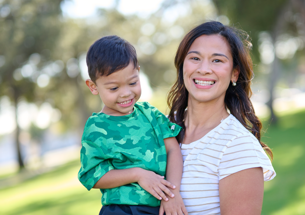 Smiling mom and child