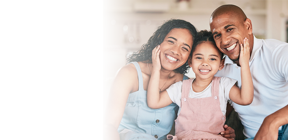 young hispanic family with daughter in the middle