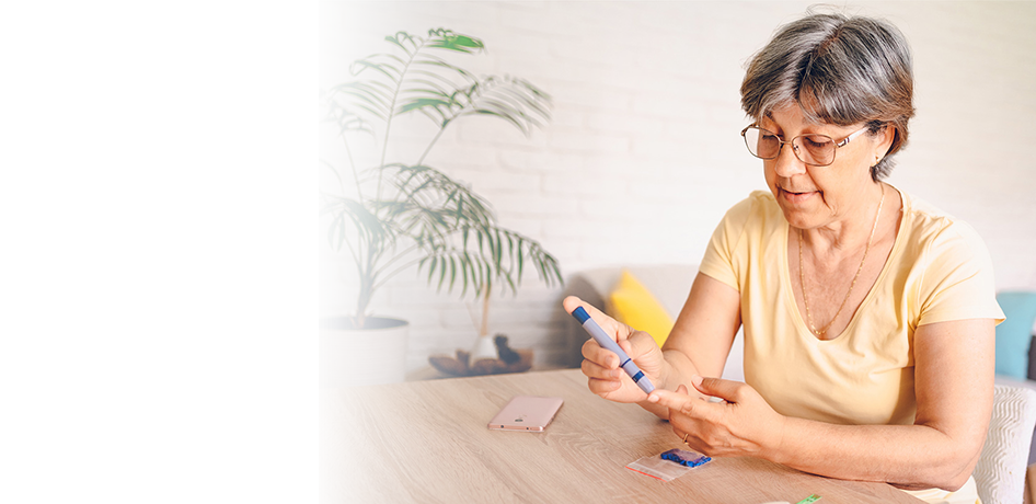 White woman checking blood sugar diabetes